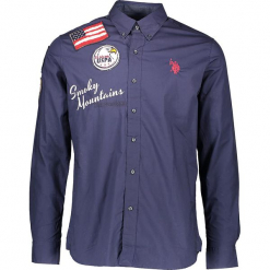 Koszula w kolorze granatowym. Niebieskie koszule męskie marki U.S. Polo Assn., m, z aplikacjami, z bawełny, z klasycznym kołnierzykiem. W wyprzedaży za 260,95 zł.
