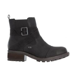 Rieker Buty Czarny female czarny 41. Czarne botki damskie Rieker, ze skóry, bez obcasa, z paskami. Za 329,00 zł.