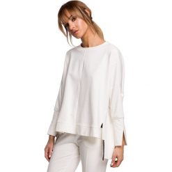 Bluza z rozcięciami na bokach i lampasem - ecru. Bluzy damskie Moe, s, bez wzorów, z elastanu, z długim rękawem, długie, bez kaptura. Za 169,00 zł.