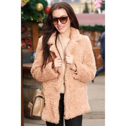 Płaszcz damski IRYA BEIGE. Brązowe płaszcze damskie IVET, bez wzorów, eleganckie. W wyprzedaży za 39,00 zł.