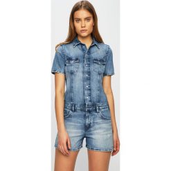 Pepe Jeans - Kombinezon Dawn. Niebieskie kombinezony damskie Pepe Jeans, na co dzień, s, bez wzorów, z bawełny, casualowe, bez kołnierzyka, z krótkim rękawem, krótkie. W wyprzedaży za 379,90 zł.