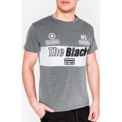 T-shirt męski z nadrukiem S1079 - grafitowy. Szare t-shirty męskie Ombre Clothing, s, z nadrukiem, z bawełny, bez kołnierzyka. Za 14,99 zł.