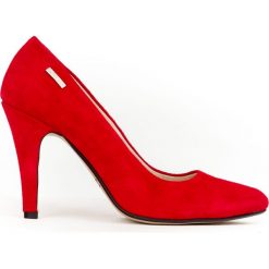 Szpilki - skóra naturalna - model 035 - kolor czerwony nubuk. Czerwone czółenka damskie Zapato, na imprezę, z nadrukiem, ze skóry, na wysokim obcasie, na obcasie. W wyprzedaży za 179,40 zł.