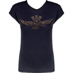 T-shirt AERONAUTICA MILITARE. Niebieskie bluzki damskie Aeronautica Militare, z aplikacjami, z jersey, bez kołnierzyka, bez rękawów. W wyprzedaży za 352,00 zł.