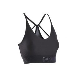 Oddychający stanik do tańca nowoczesnego czarny. Czarne biustonosze sportowe damskie DOMYOS, bez wzorów, z elastanu, na fitness i siłownię. Za 39,99 zł.
