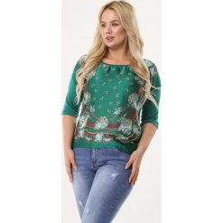 Zielona Bluzka Studio. Zielone bluzki damskie Born2be, xl, z nadrukiem, z dzianiny, z okrągłym kołnierzem, z długim rękawem. Za 19,99 zł.