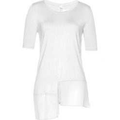 Asymetryczny shirt z szyfonem bonprix biały. Białe koszulki damskie bonprix, bez wzorów, z szyfonu, z asymetrycznym kołnierzem. Za 32,99 zł.