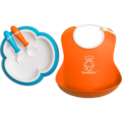 Śliniaki: BABYBJORN – zestaw do karmienia – pomarańczowy/niebieski