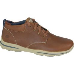Skechers Harper Melden 64857-LUG. Pomarańczowe buty trekkingowe męskie Skechers, na zimę, ze skóry, bez zapięcia. W wyprzedaży za 299,99 zł.