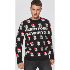 Świąteczny sweter Star Wars - Czarny. Czarne swetry klasyczne męskie marki Cropp, l, z motywem z bajki. Za 99,99 zł.