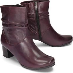 CAPRICE 25364-23 552 bordeaux soft, botki damskie. Czerwone botki damskie Caprice, z gumy, bez obcasa, na obcasie, na zamek. Za 399,90 zł.