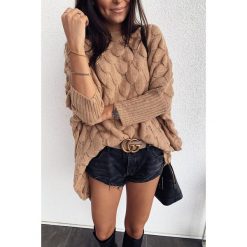 Tunika MERGA BEIGE. Brązowe tuniki damskie Tunika MERGA BEIGE, uniwersalny, bez wzorów, z dzianiny, bez kołnierzyka, bez rękawów. W wyprzedaży za 79,00 zł.