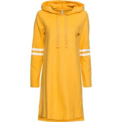 Sukienka dresowa bonprix żółty. Żółte sukienki damskie bonprix, bez wzorów, z dresówki, z kapturem, bez rękawów. Za 109,99 zł.