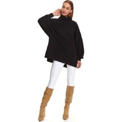 Bluza damska z okrągłym dekoltem. Czarne bluzy damskie Top Secret, na jesień, z napisami, z żakardem, z długim rękawem, długie, bez kaptura. Za 99,99 zł.