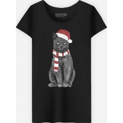 Koszulka "Cat" w kolorze czarnym. Czarne koszulki damskie Wooop, l, z nadrukiem, z bawełny, z okrągłym kołnierzem. W wyprzedaży za 59,95 zł.
