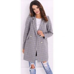 Wiosenny płaszcz w kratkę bianca. Szare płaszcze damskie Jestes Modna, s, w kratkę, z jeansu. Za 199,00 zł.