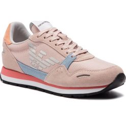 Sneakersy EMPORIO ARMANI - X3X058 XL481 N805 Nude/Sky/Peach/Silve. Różowe półbuty damskie marki Emporio Armani, na co dzień, bez wzorów, z zamszu, bez obcasa, na płaskiej podeszwie, bez zapięcia. Za 719,00 zł.