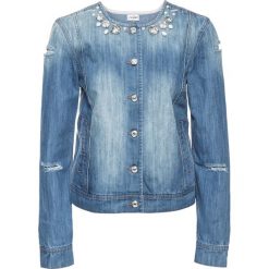Kurtka dżinsowa z kamieniami bonprix niebieski "medium denim". Niebieskie bomberki damskie bonprix, z denimu. Za 189,99 zł.