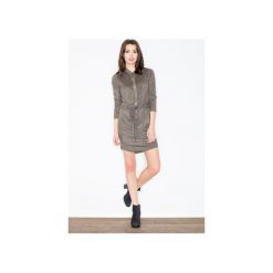 Sukienka M454 Oliwka. Zielone sukienki damskie FIGL, xl, bez wzorów, z zamszu, ze stójką, bez rękawów. Za 149,00 zł.