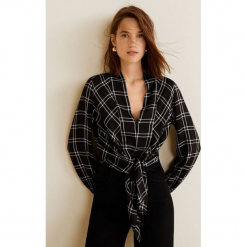 Mango - Bluzka Lencheck. Szare bluzki z odkrytymi ramionami Mango, l, z tkaniny, casualowe. Za 139,90 zł.