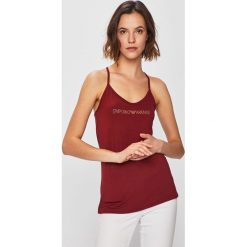 Emporio Armani - Top. Brązowe bluzki damskie Emporio Armani, s, z nadrukiem, z elastanu, z okrągłym kołnierzem. W wyprzedaży za 139,90 zł.