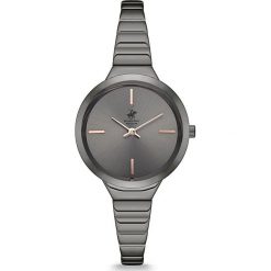 Zegarek kwarcowy w kolorze jasnoróżowo-antracytowym. Szare, analogowe zegarki damskie Beverly Hills Polo Club, metalowe. W wyprzedaży za 269,95 zł.