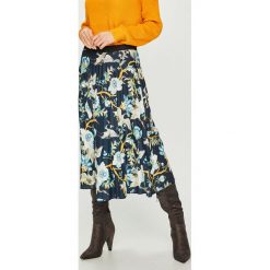 Answear - Spódnica Orient Express. Niebieskie spódniczki damskie ANSWEAR, s, bez wzorów, z poliesteru, midi, rozkloszowane. W wyprzedaży za 79,90 zł.