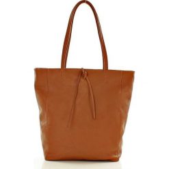 Shopper bag damskie: Modny shopper na ramię skórzany camel AMELIA