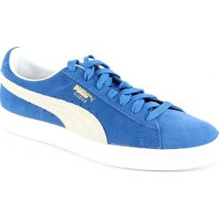 Skórzane sneakersy w kolorze niebieskim. Niebieskie trampki męskie Puma, na sznurówki. W wyprzedaży za 171,95 zł.