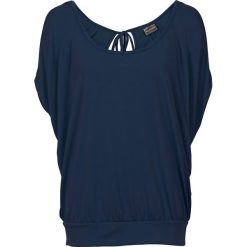 Shirt bonprix ciemnoniebieski. Niebieskie koszulki damskie bonprix, z aplikacjami, bez kołnierzyka, bez rękawów. Za 37,99 zł.