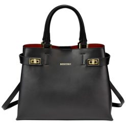 Skórzana torebka w kolorze czarnym - (S)28 x (W)21 x (G)12 cm. Czarne torebki klasyczne damskie Bosccolo, w paski, ze skóry. W wyprzedaży za 309,95 zł.