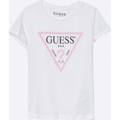 Guess Jeans - Top dziecięcy 125-175 cm. Czerwone bluzki dziewczęce Guess Jeans, z nadrukiem, z bawełny, z okrągłym kołnierzem, z krótkim rękawem, krótkie, bez kaptura. Za 79,90 zł.