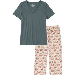 Piżama ze spodniami 3/4 bonprix zielono-beżowy z nadrukiem. Zielone piżamy damskie bonprix, z nadrukiem. Za 54,99 zł.