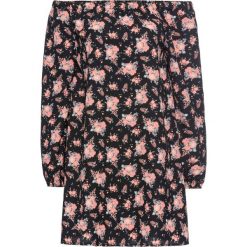 Sukienka z dekoltem "carmen" bonprix czarny w kwiaty. Czarne sukienki damskie bonprix, z nadrukiem, bez kołnierzyka, bez rękawów. Za 89,99 zł.