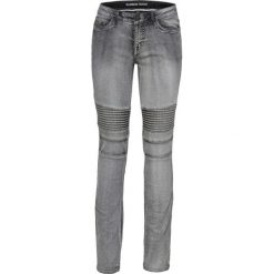 Dżinsy SKINNY w stylu biker bonprix jasnoszary denim. Szare jeansy damskie bonprix. Za 134,99 zł.