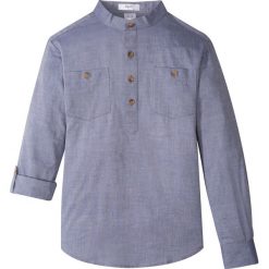 Koszula z wywijanymi rękawami bonprix indygo melanż. Niebieskie koszule męskie marki bonprix, m, melanż, ze stójką, z krótkim rękawem. Za 54,99 zł.