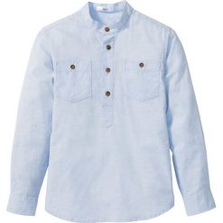 Koszula z wywijanymi rękawami bonprix jasnoniebieski melanż. Niebieskie koszule męskie marki bonprix, melanż, ze stójką, z krótkim rękawem. Za 54,99 zł.