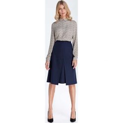 Granatowa Trapezowa Szykowna Spódnica z Kontrafałdą. Niebieskie spódniczki damskie Molly.pl, do pracy, s, bez wzorów, eleganckie, trapezowe. Za 149,90 zł.