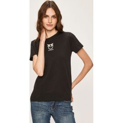 Pinko - T-shirt. Czarne t-shirty damskie Pinko, s, z aplikacjami, z bawełny, z okrągłym kołnierzem. W wyprzedaży za 179,90 zł.