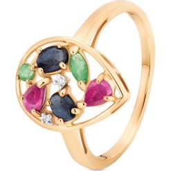 PROMOCJA Pierścionek Złoty - złoto 585, Diament 0,006ct,rubin. Żółte pierścionki damskie W.KRUK, z diamentem, złote. W wyprzedaży za 759,00 zł.
