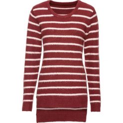 Sweter dzianinowy bonprix czerwony rubinowy - pastelowy jasnoróżowy w paski. Czerwone swetry damskie bonprix, w paski, z dzianiny, bez rękawów, bez kaptura. Za 59,99 zł.