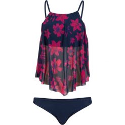 Tankini (2 części) bonprix ciemnoniebiesko-różowy z nadrukiem. Niebieskie stroje kąpielowe damskie bonprix, z nadrukiem. Za 124,99 zł.