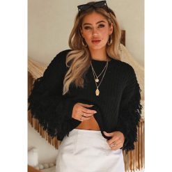 Sweter KRISTI BLACK. Czarne bluzy damskie Sweter KRISTI BLACK, uniwersalny, bez wzorów, bez rękawów, bez kaptura. W wyprzedaży za 79,00 zł.