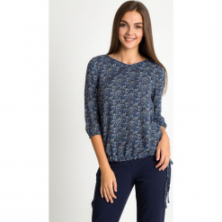Granatowa bluzka bombka ze wzorem QUIOSQUE. Niebieskie bluzki longsleeves QUIOSQUE, z jeansu, biznesowe. W wyprzedaży za 99,99 zł.