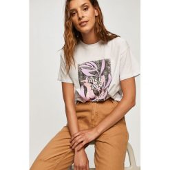 Answear - T-shirt Answear Lab. Białe bluzki damskie ANSWEAR, s, z nadrukiem, z bawełny, casualowe, z okrągłym kołnierzem, z krótkim rękawem. Za 49,90 zł.