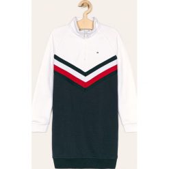 Tommy Hilfiger - Sukienka dziecięca 128-176 cm. Niebieskie sukienki dziewczęce TOMMY HILFIGER, z aplikacjami, z elastanu, casualowe, z długim rękawem, długie, mini, proste. Za 389,90 zł.