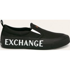 Armani Exchange - Tenisówki. Czarne trampki męskie Armani Exchange, bez wzorów, z gumy, bez zapięcia. Za 629,90 zł.