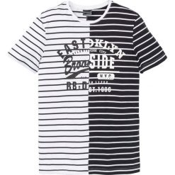 T-shirt Slim Fit bonprix czarno-biały w paski. Czarne koszulki męskie bonprix, s, w paski, bez kołnierzyka. Za 37,99 zł.