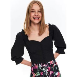 Koszula z bufiastymi rękawami. Czarne koszule damskie Top Secret, na zimę, bez wzorów, z bawełny, eleganckie, z dekoltem na plecach, bez rękawów. W wyprzedaży za 49,99 zł.