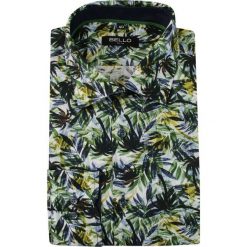 Zielono-Granatowa Koszula Wizytowa, Długi Rękaw -BELLO- Taliowana, Elegancka, Motyw Florystyczny KSDWBELLOBS058. Żółte koszule męskie Bello, z bawełny, eleganckie. Za 139,00 zł.